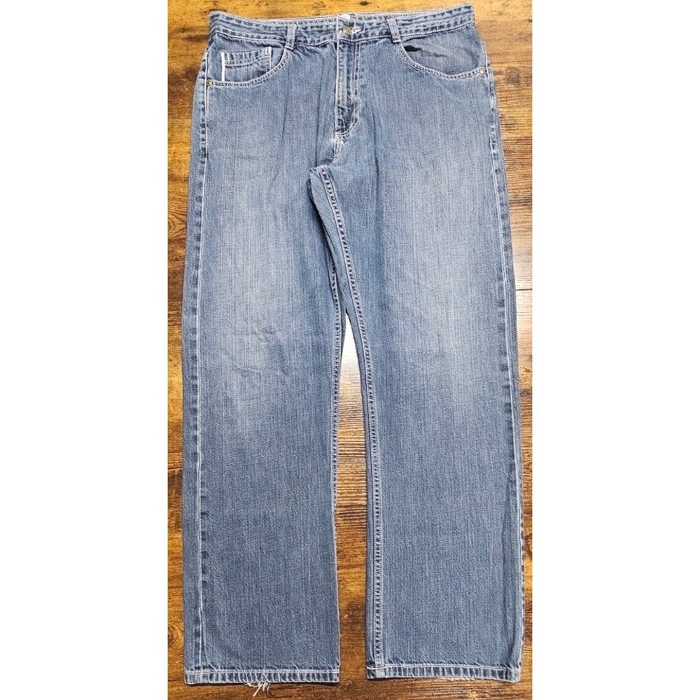 The Territory Ahead Straight Selvedge Jeans 35x32 Mid Rise Blue Cotton Denim